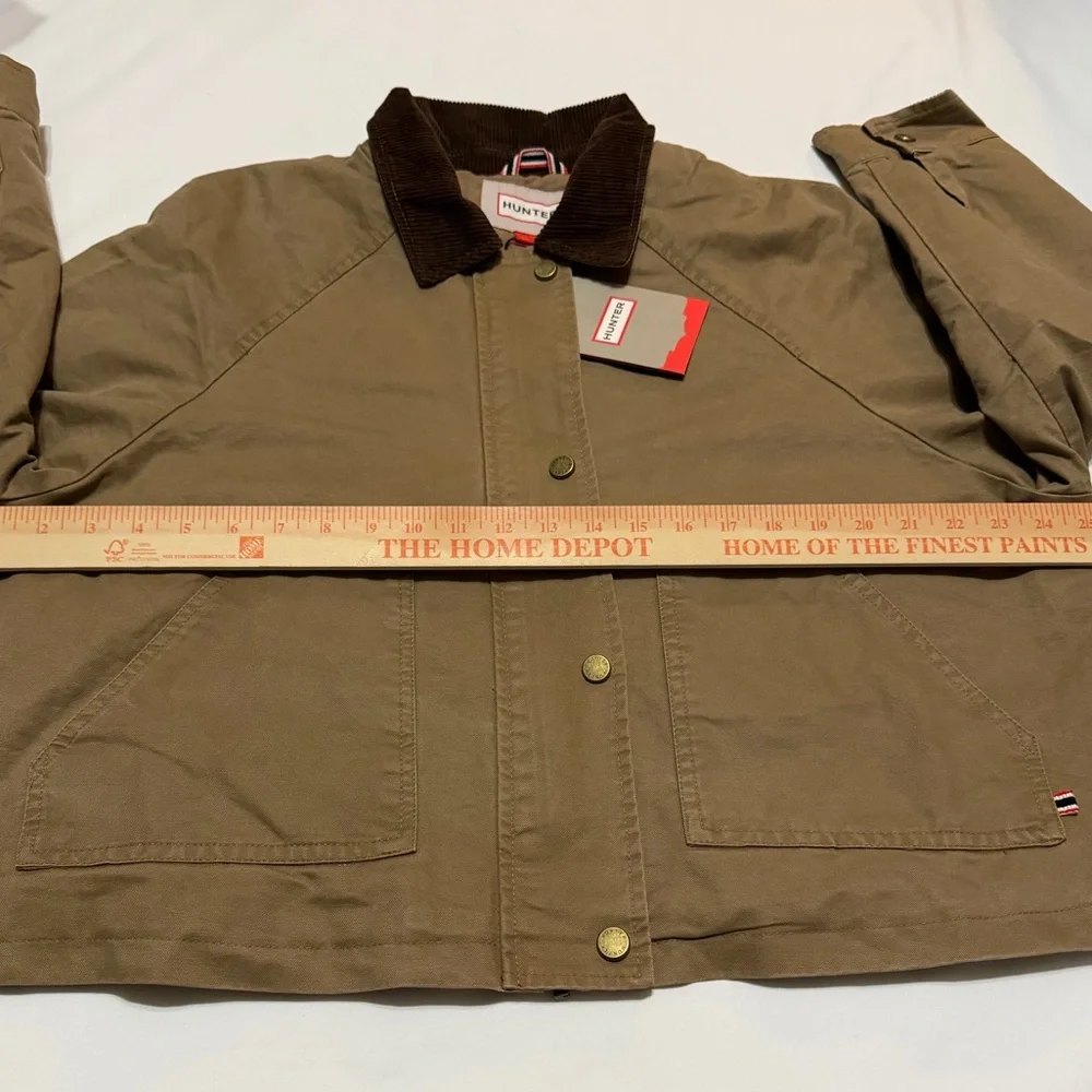 Hunter Insulated Tan Barn Crop Jacket with Dark Brown Corduroy Collar M NWT - Picture 7 of 16